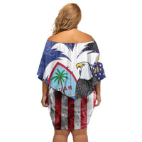 United States Guam Family Matching Off Shoulder Short Dress and Hawaiian Shirt USA Eagle Guahan Seal Bougainvillea - Polynesian Pride