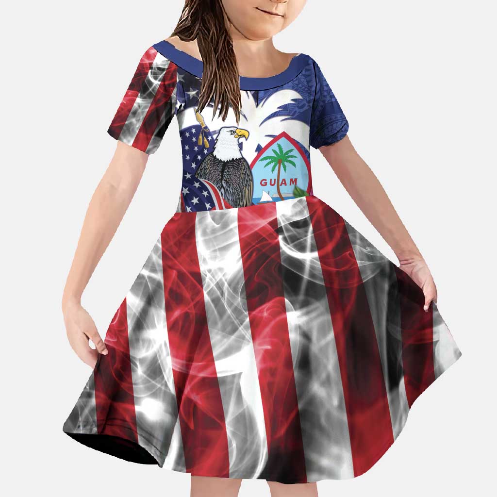 United States Guam Family Matching Short Sleeve Bodycon Dress and Hawaiian Shirt USA Eagle Guahan Seal Bougainvillea - Polynesian Pride