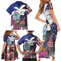 United States Guam Family Matching Short Sleeve Bodycon Dress and Hawaiian Shirt USA Eagle Guahan Seal Bougainvillea - Polynesian Pride
