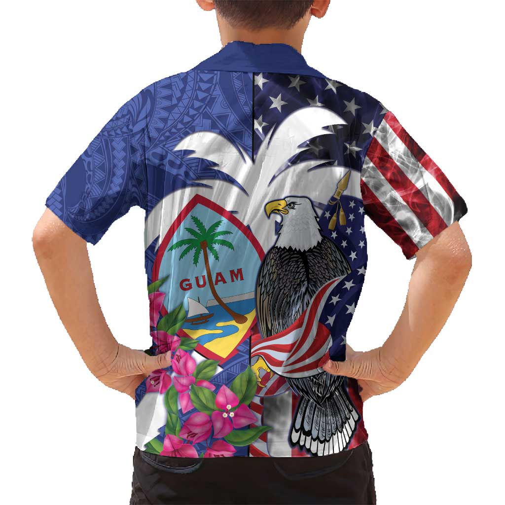 United States Guam Family Matching Summer Maxi Dress and Hawaiian Shirt USA Eagle Guahan Seal Bougainvillea - Polynesian Pride