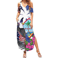 United States Guam Family Matching Summer Maxi Dress and Hawaiian Shirt USA Eagle Guahan Seal Bougainvillea - Polynesian Pride