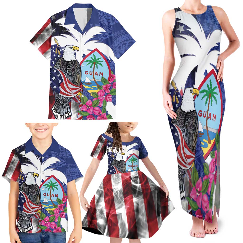 United States Guam Family Matching Tank Maxi Dress and Hawaiian Shirt USA Eagle Guahan Seal Bougainvillea LT14 - Polynesian Pride
