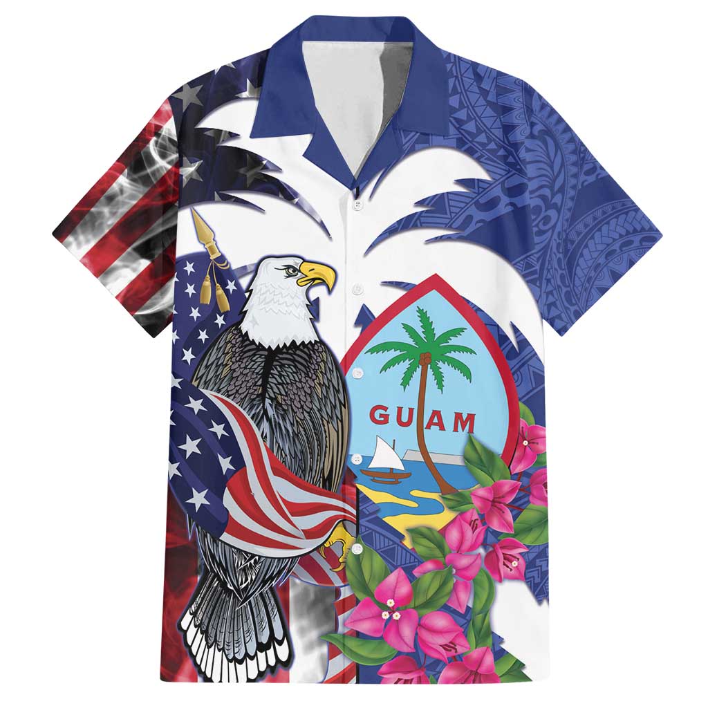 United States Guam Family Matching Tank Maxi Dress and Hawaiian Shirt USA Eagle Guahan Seal Bougainvillea - Polynesian Pride