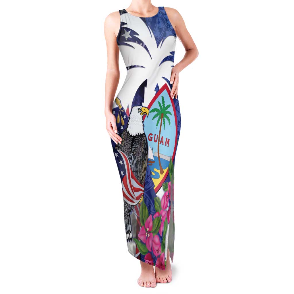 United States Guam Family Matching Tank Maxi Dress and Hawaiian Shirt USA Eagle Guahan Seal Bougainvillea - Polynesian Pride