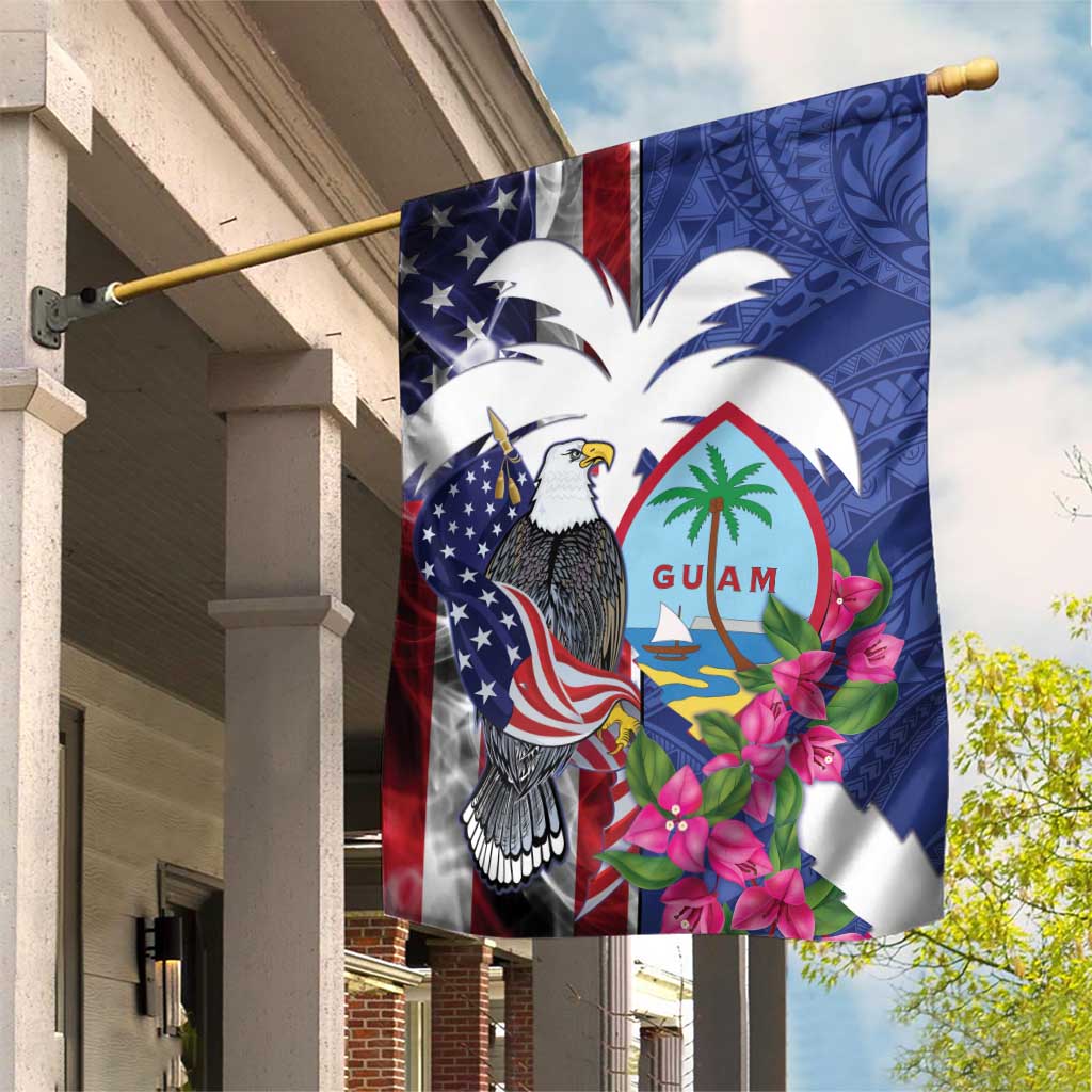 United States Guam Garden Flag USA Eagle Guahan Seal Bougainvillea LT14 House Flag Blue - Polynesian Pride