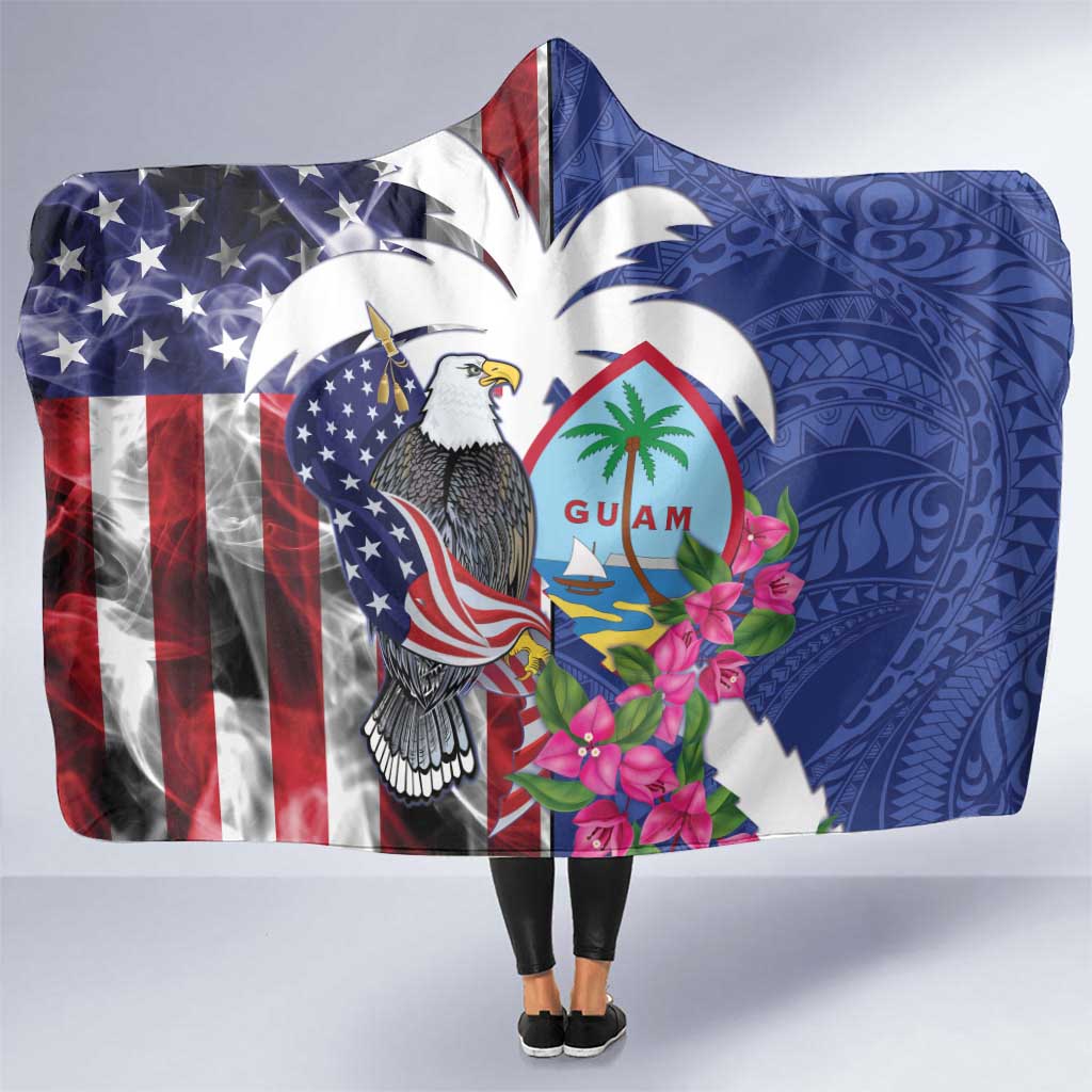 United States Guam Hooded Blanket USA Eagle Guahan Seal Bougainvillea LT14 One Size Blue - Polynesian Pride