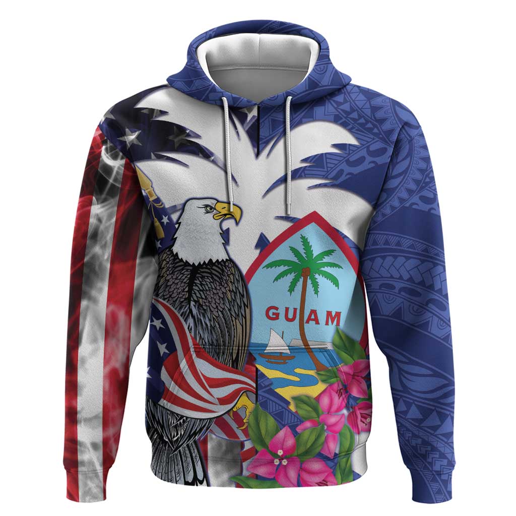 United States Guam Hoodie USA Eagle Guahan Seal Bougainvillea LT14 Pullover Hoodie Blue - Polynesian Pride