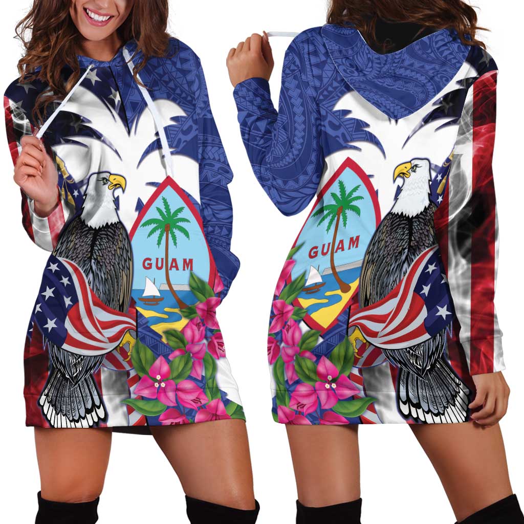 United States Guam Hoodie Dress USA Eagle Guahan Seal Bougainvillea - Polynesian Pride