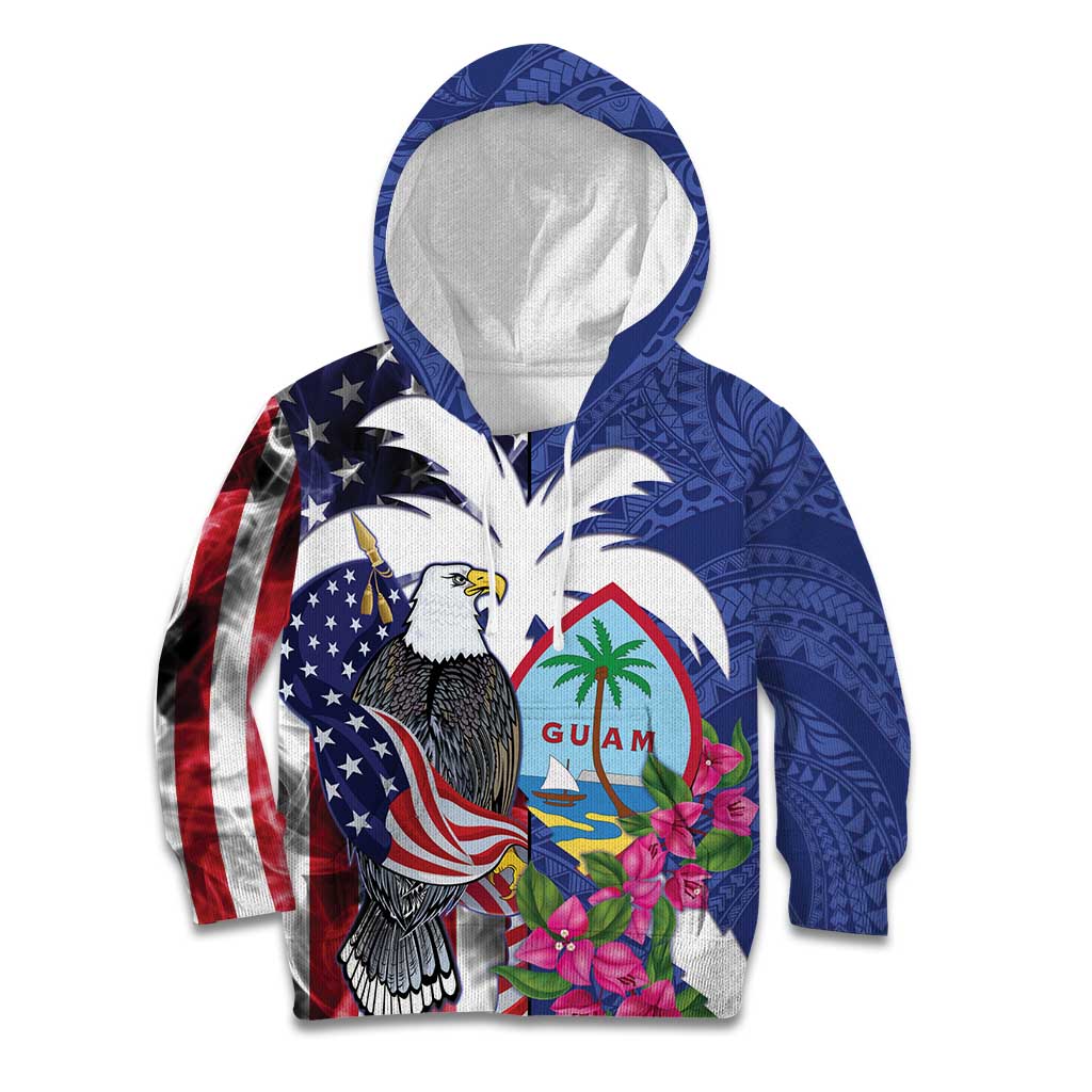 United States Guam Kid Hoodie USA Eagle Guahan Seal Bougainvillea - Polynesian Pride