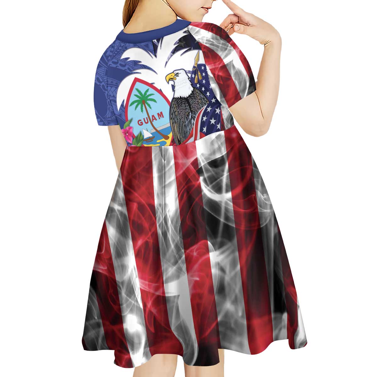 United States Guam Kid Short Sleeve Dress USA Eagle Guahan Seal Bougainvillea - Polynesian Pride