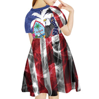 United States Guam Kid Short Sleeve Dress USA Eagle Guahan Seal Bougainvillea - Polynesian Pride