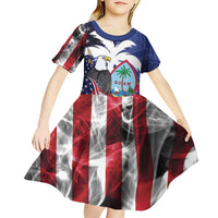 United States Guam Kid Short Sleeve Dress USA Eagle Guahan Seal Bougainvillea - Polynesian Pride