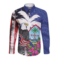 United States Guam Long Sleeve Button Shirt USA Eagle Guahan Seal Bougainvillea - Polynesian Pride