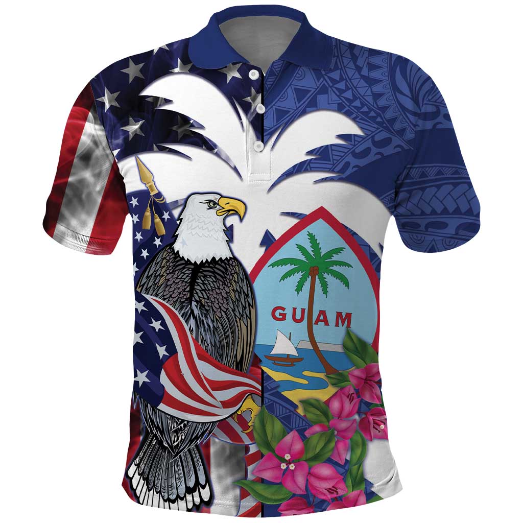 United States Guam Polo Shirt USA Eagle Guahan Seal Bougainvillea - Polynesian Pride