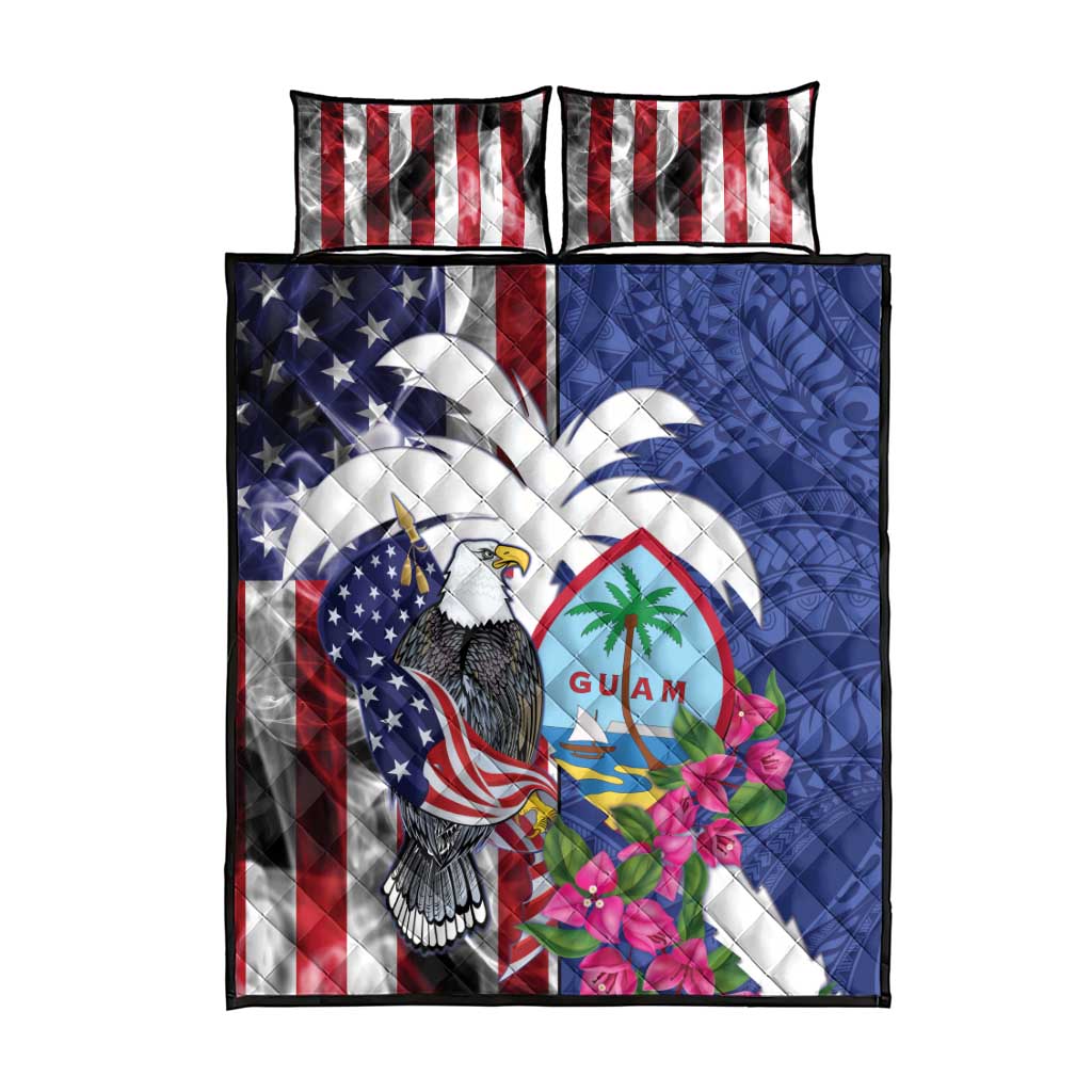 United States Guam Quilt Bed Set USA Eagle Guahan Seal Bougainvillea - Polynesian Pride