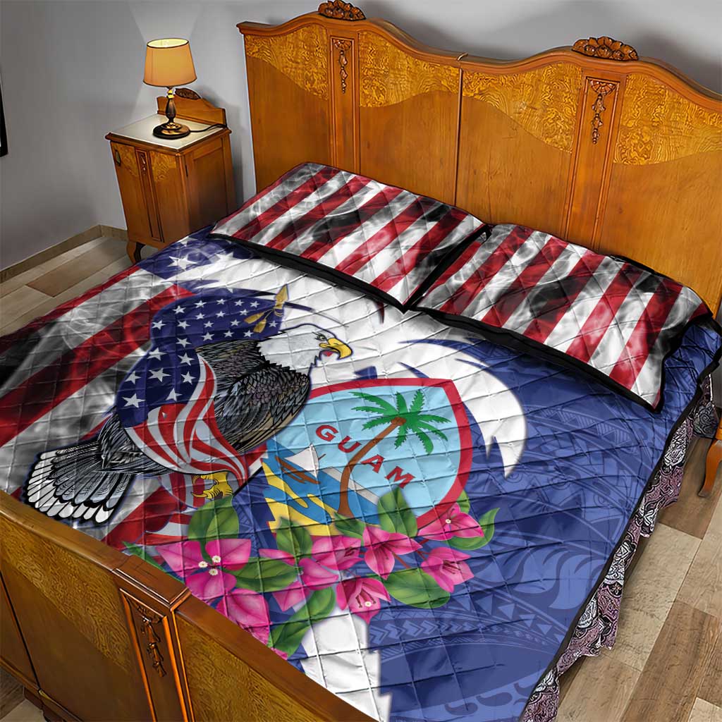 United States Guam Quilt Bed Set USA Eagle Guahan Seal Bougainvillea - Polynesian Pride