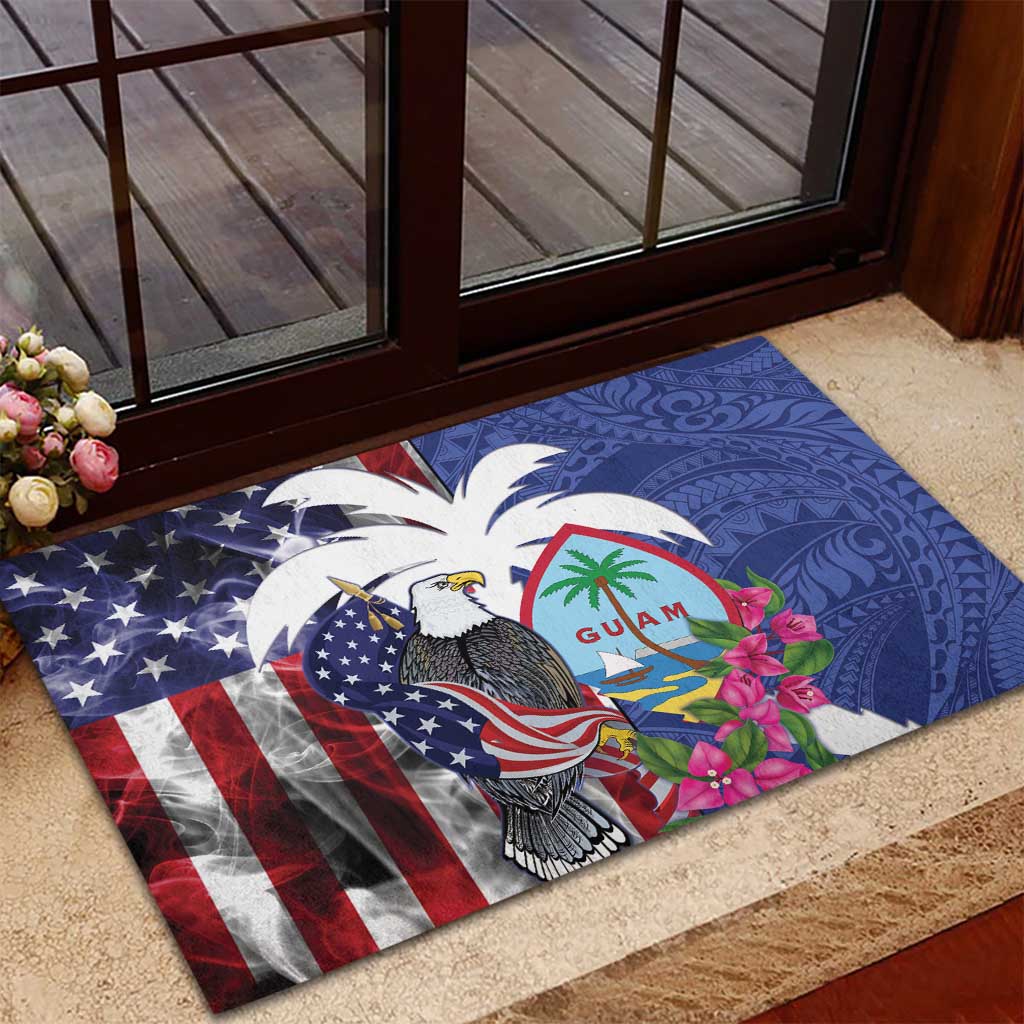 United States Guam Rubber Doormat USA Eagle Guahan Seal Bougainvillea LT14 - Polynesian Pride