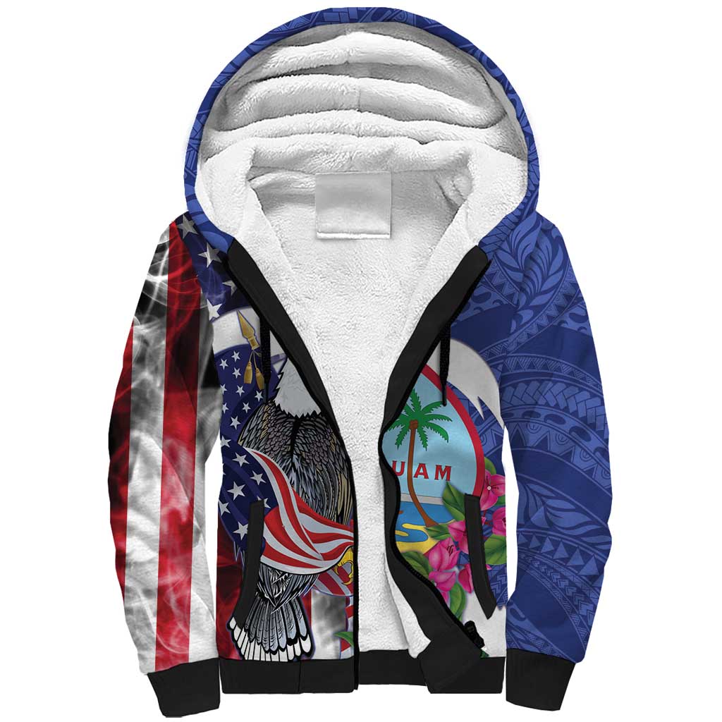 United States Guam Sherpa Hoodie USA Eagle Guahan Seal Bougainvillea LT14 Unisex Blue - Polynesian Pride