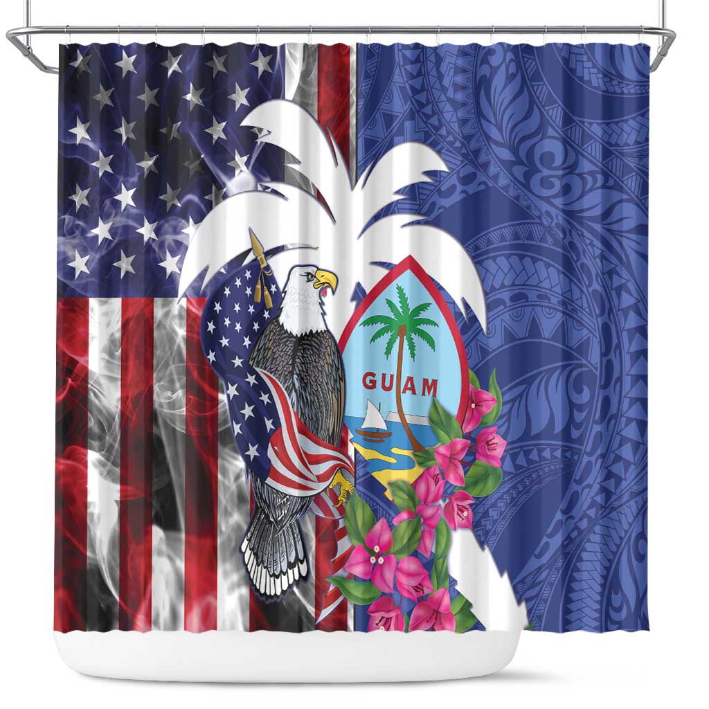 United States Guam Shower Curtain USA Eagle Guahan Seal Bougainvillea LT14 Blue - Polynesian Pride
