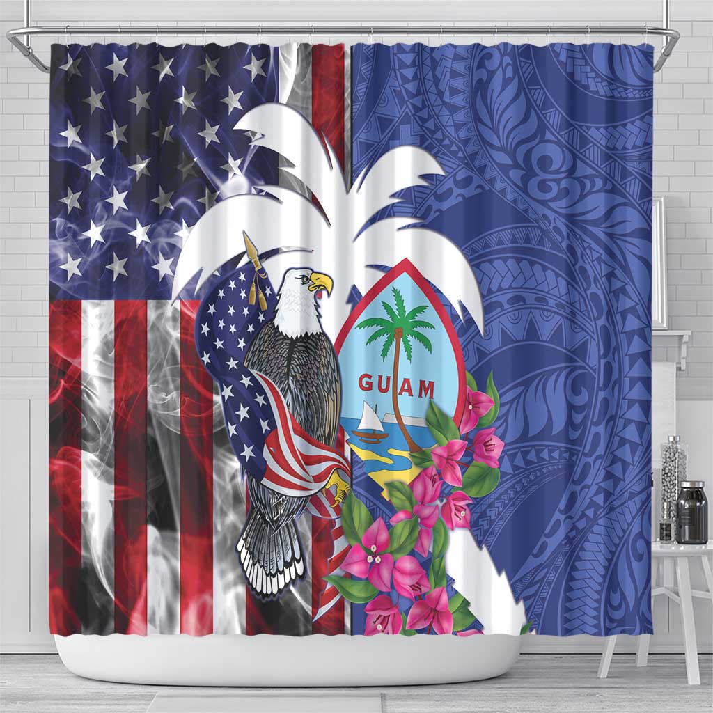 United States Guam Shower Curtain USA Eagle Guahan Seal Bougainvillea - Polynesian Pride