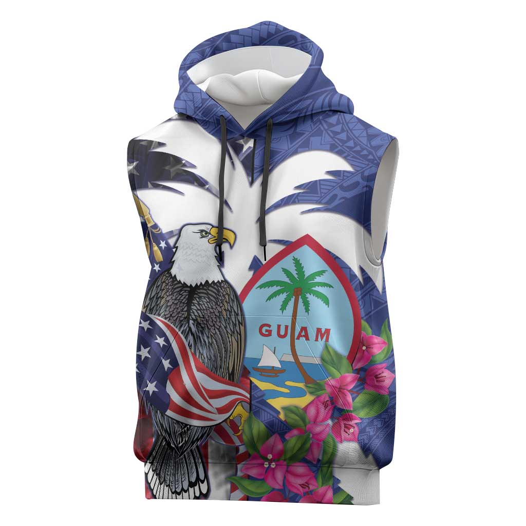 United States Guam Sleeveless Hoodie USA Eagle Guahan Seal Bougainvillea LT14 Blue - Polynesian Pride
