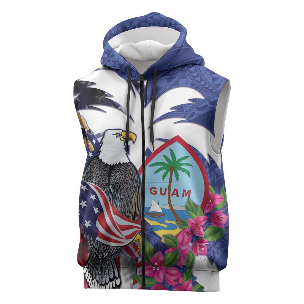 United States Guam Sleeveless Zip Hoodie USA Eagle Guahan Seal Bougainvillea LT14 Blue - Polynesian Pride