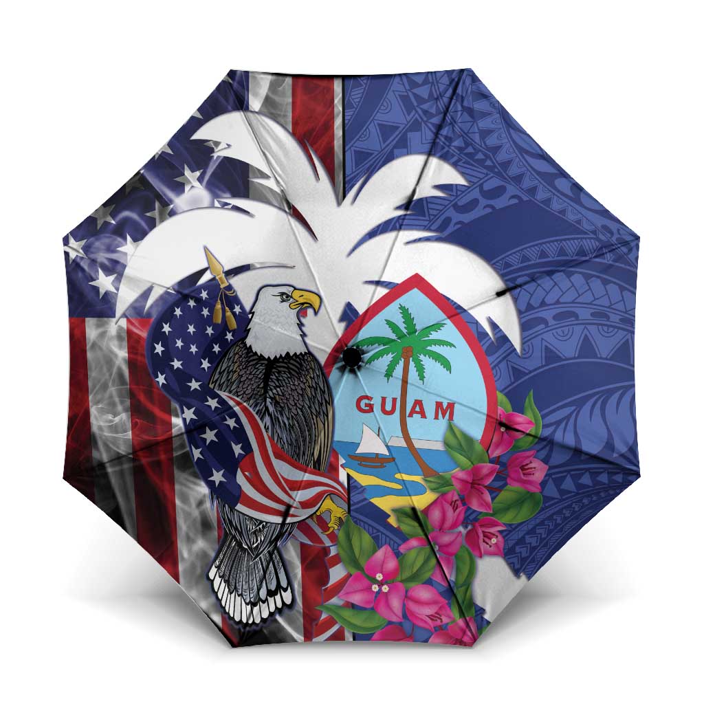 United States Guam Umbrella USA Eagle Guahan Seal Bougainvillea LT14 One Size Folded 11.42 inch Opened Diameter 37.4 inch Blue - Polynesian Pride