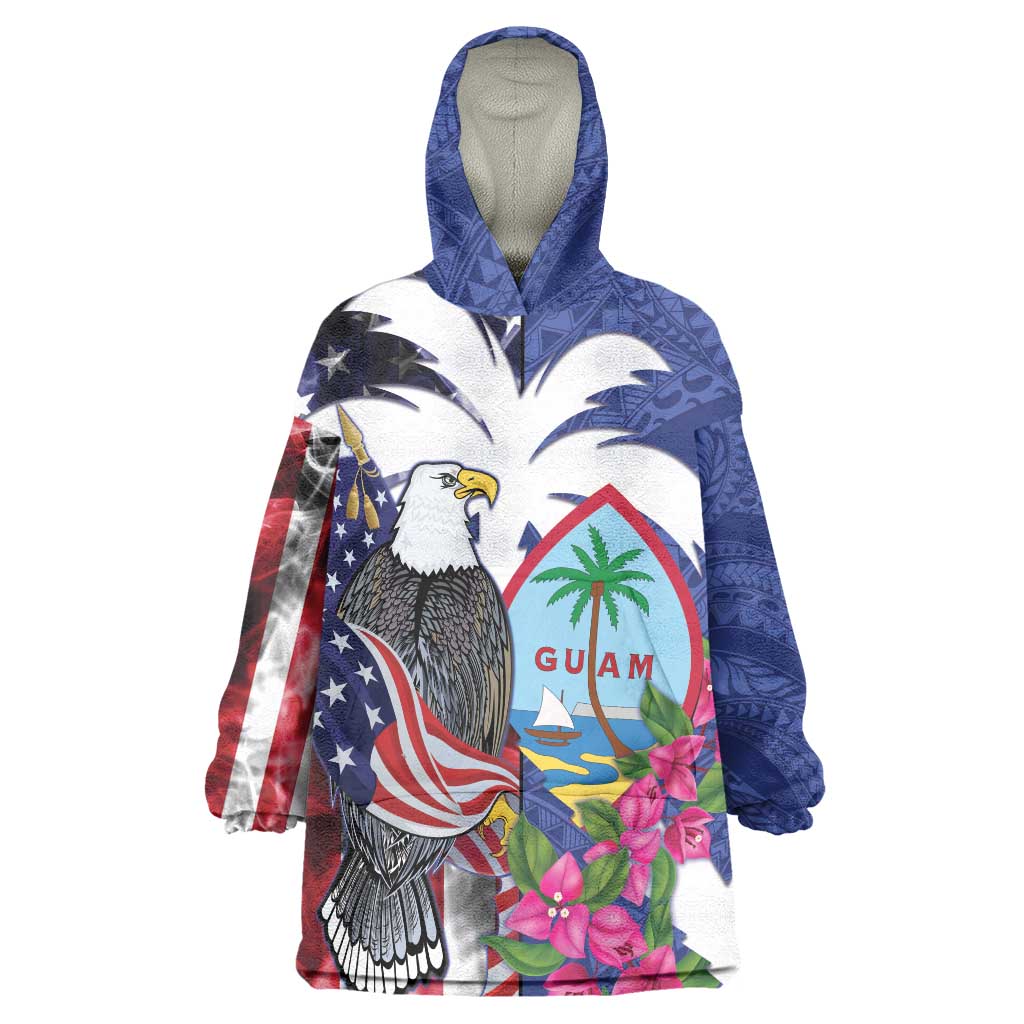 United States Guam Wearable Blanket Hoodie USA Eagle Guahan Seal Bougainvillea - Polynesian Pride