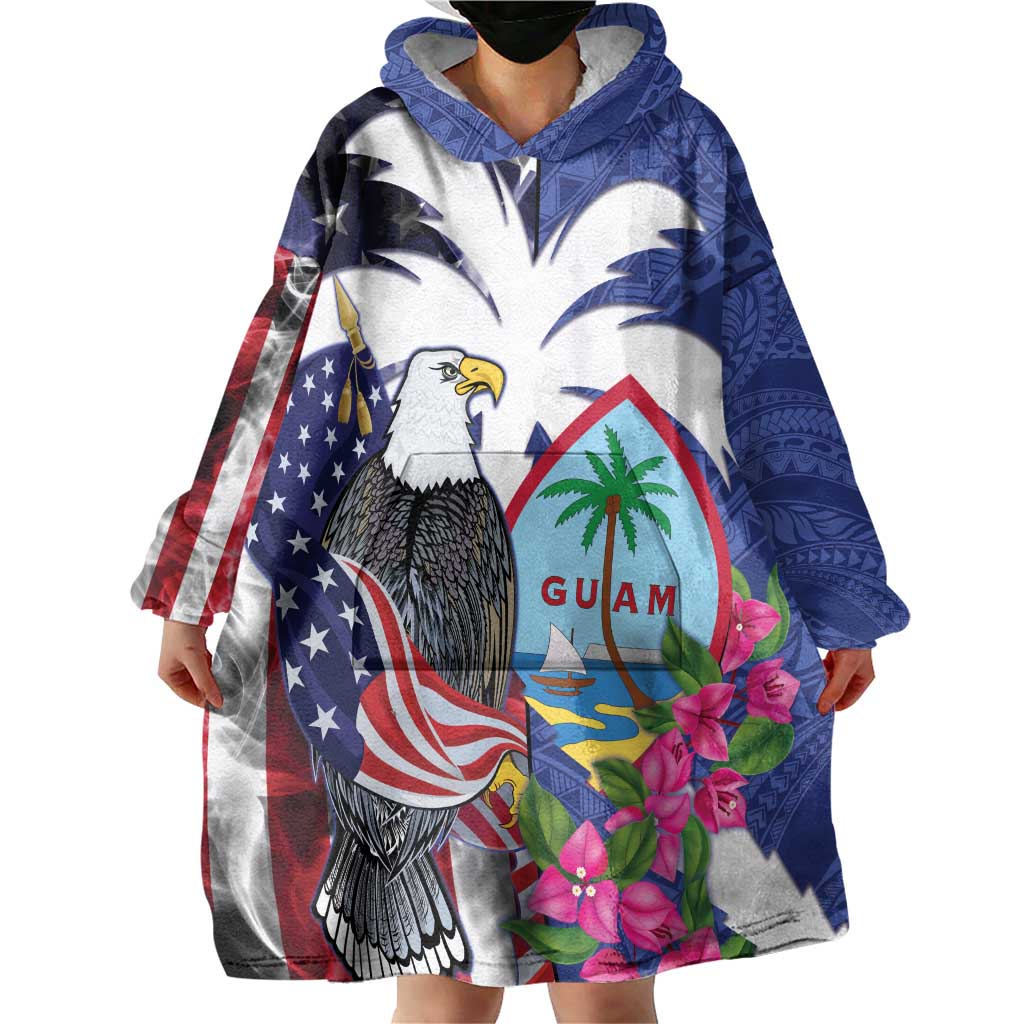 United States Guam Wearable Blanket Hoodie USA Eagle Guahan Seal Bougainvillea - Polynesian Pride