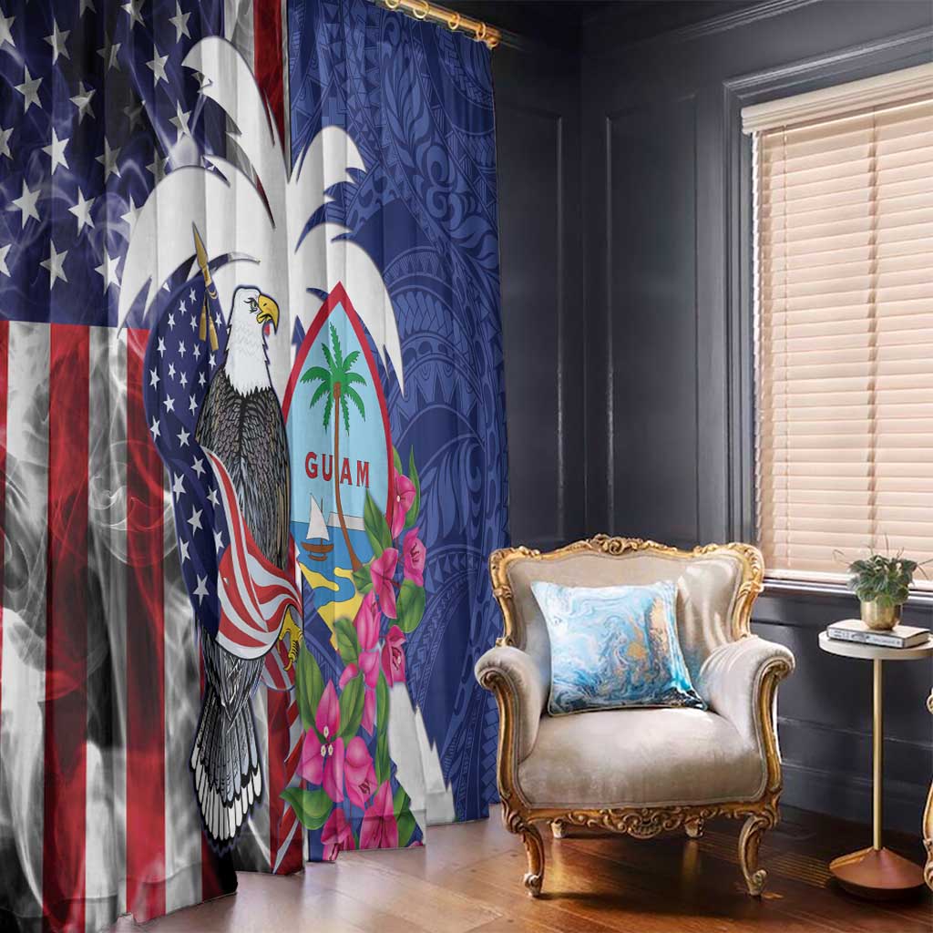 United States Guam Window Curtain USA Eagle Guahan Seal Bougainvillea LT14 - Polynesian Pride
