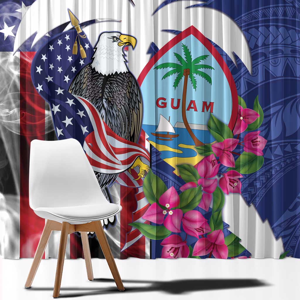 United States Guam Window Curtain USA Eagle Guahan Seal Bougainvillea LT14 - Polynesian Pride