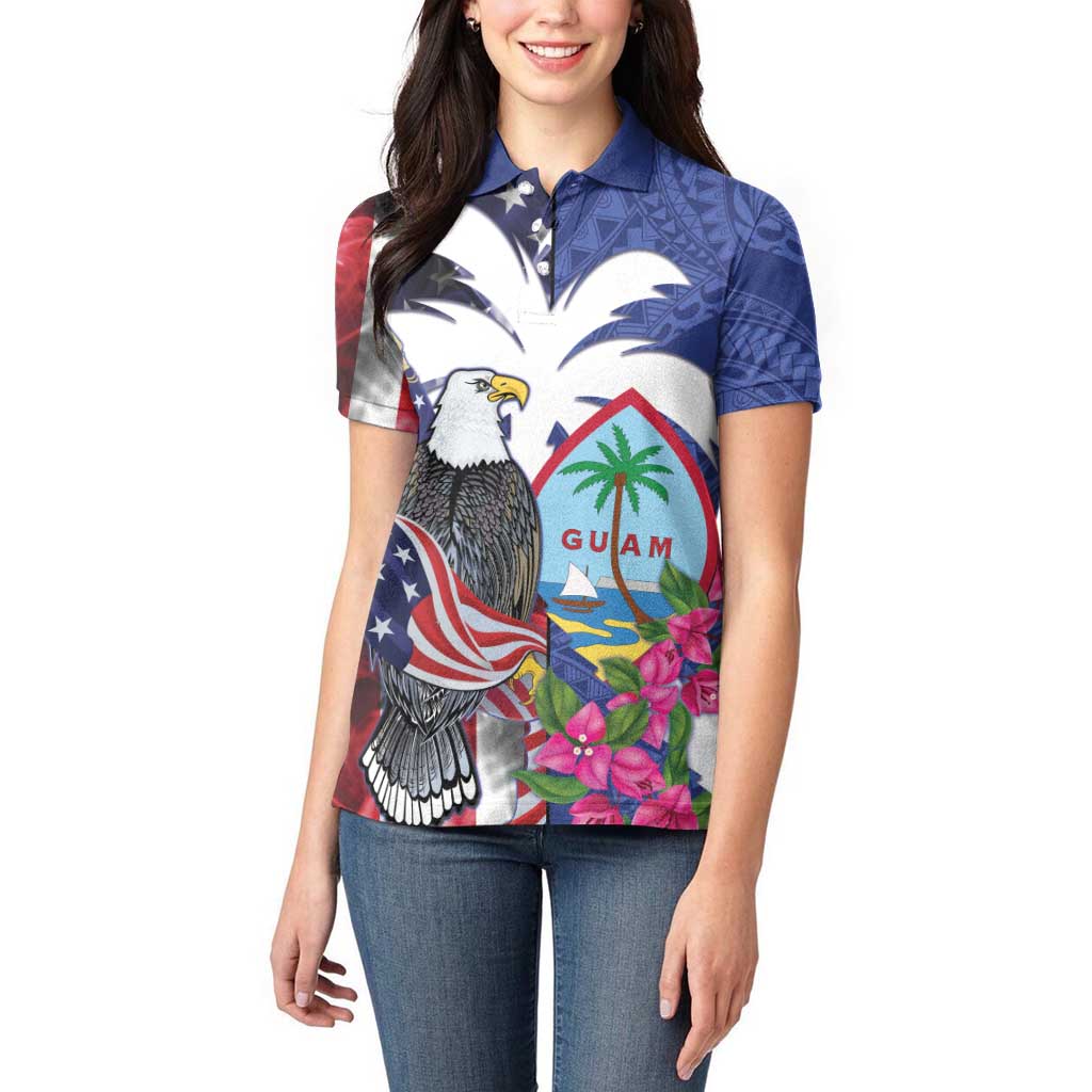 United States Guam Women Polo Shirt USA Eagle Guahan Seal Bougainvillea - Polynesian Pride