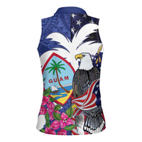 United States Guam Women Sleeveless Polo Shirt USA Eagle Guahan Seal Bougainvillea - Polynesian Pride