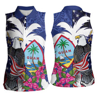 United States Guam Women Sleeveless Polo Shirt USA Eagle Guahan Seal Bougainvillea - Polynesian Pride