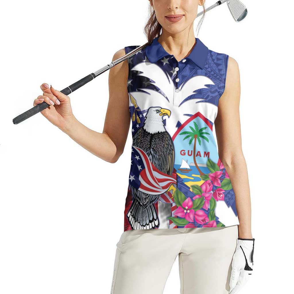 United States Guam Women Sleeveless Polo Shirt USA Eagle Guahan Seal Bougainvillea - Polynesian Pride