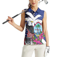 United States Guam Women Sleeveless Polo Shirt USA Eagle Guahan Seal Bougainvillea - Polynesian Pride
