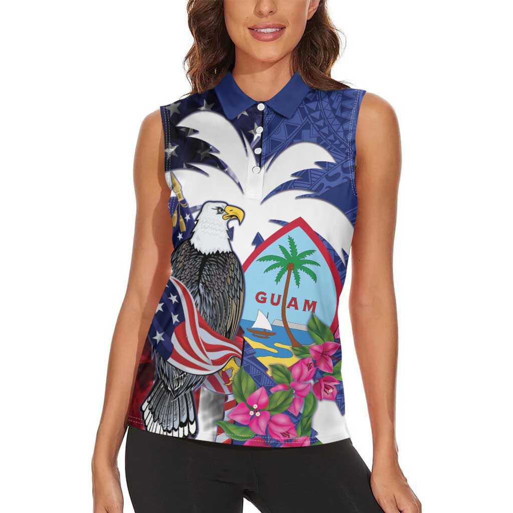 United States Guam Women Sleeveless Polo Shirt USA Eagle Guahan Seal Bougainvillea - Polynesian Pride