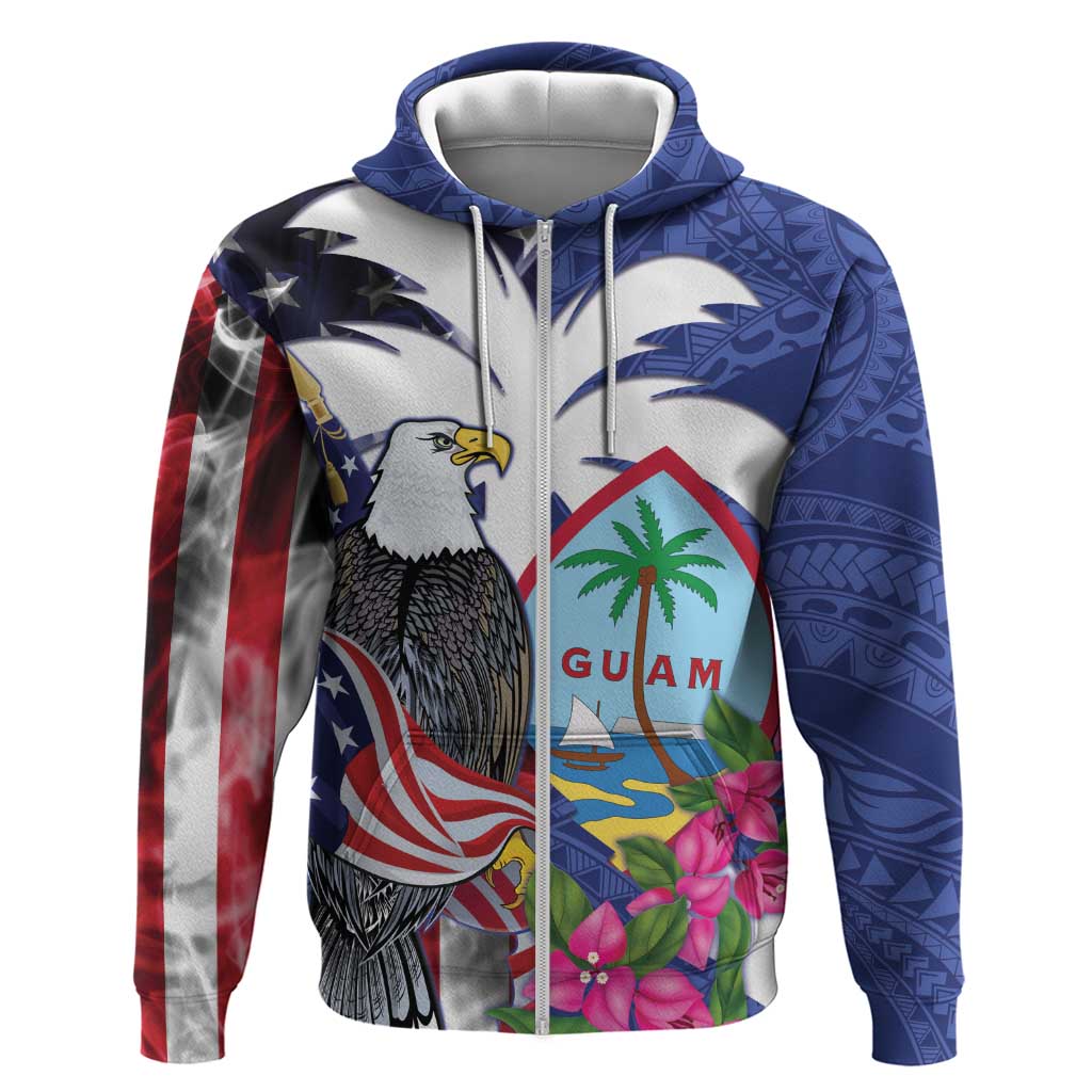 United States Guam Zip Hoodie USA Eagle Guahan Seal Bougainvillea LT14 Zip Hoodie Blue - Polynesian Pride