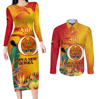 Papua New Guinea Independence Day Couples Matching Long Sleeve Bodycon Dress and Long Sleeve Button Shirt 50th Anniversary Unity in Diversity