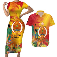 Papua New Guinea Independence Day Couples Matching Short Sleeve Bodycon Dress and Hawaiian Shirt 50th Anniversary Unity in Diversity