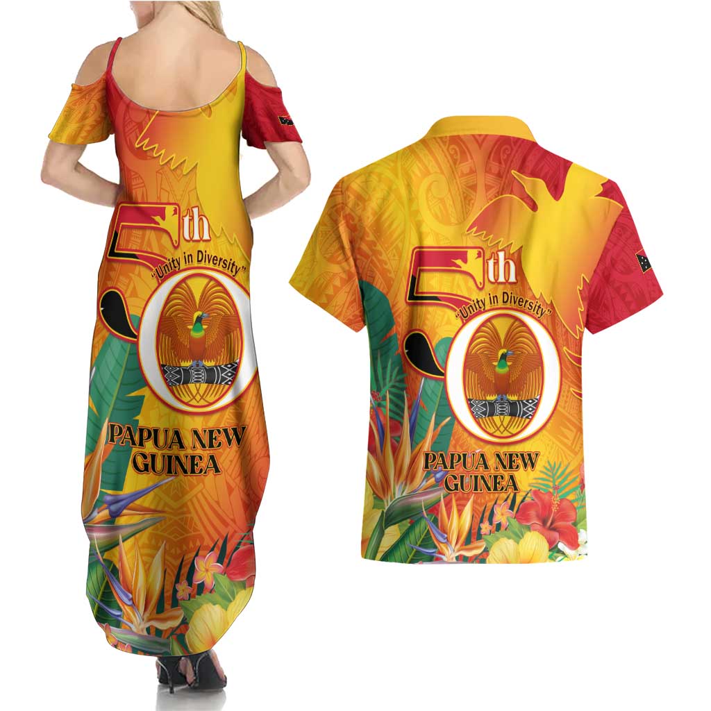 Papua New Guinea Independence Day Couples Matching Summer Maxi Dress and Hawaiian Shirt 50th Anniversary Unity in Diversity
