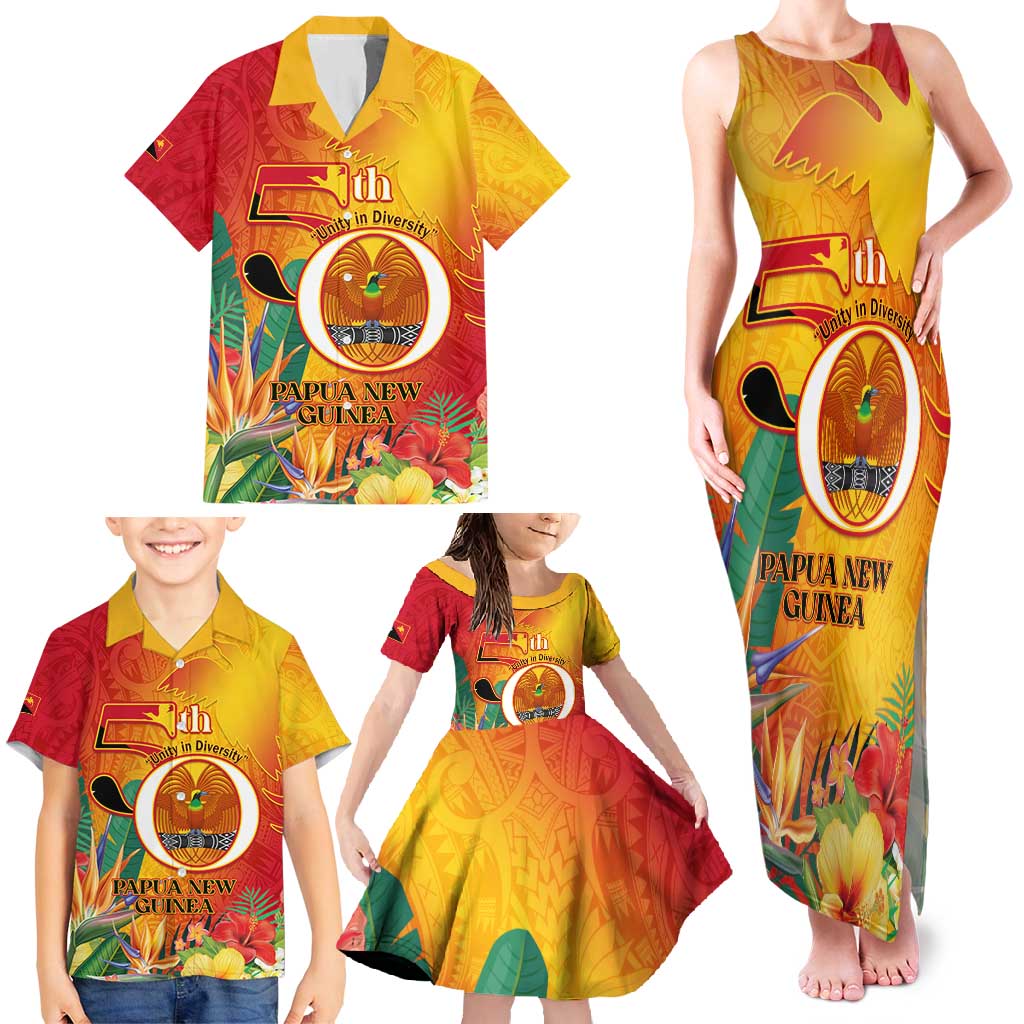Papua New Guinea Independence Day Family Matching Tank Maxi Dress and Hawaiian Shirt 50th Anniversary Unity in Diversity