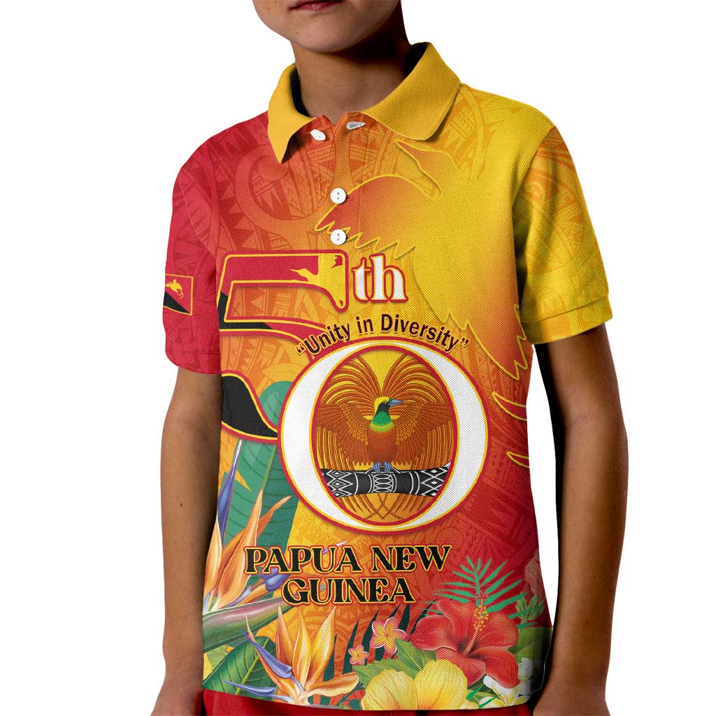 Papua New Guinea Independence Day Kid Polo Shirt 50th Anniversary Unity in Diversity LT14 Kid Red - Polynesian Pride