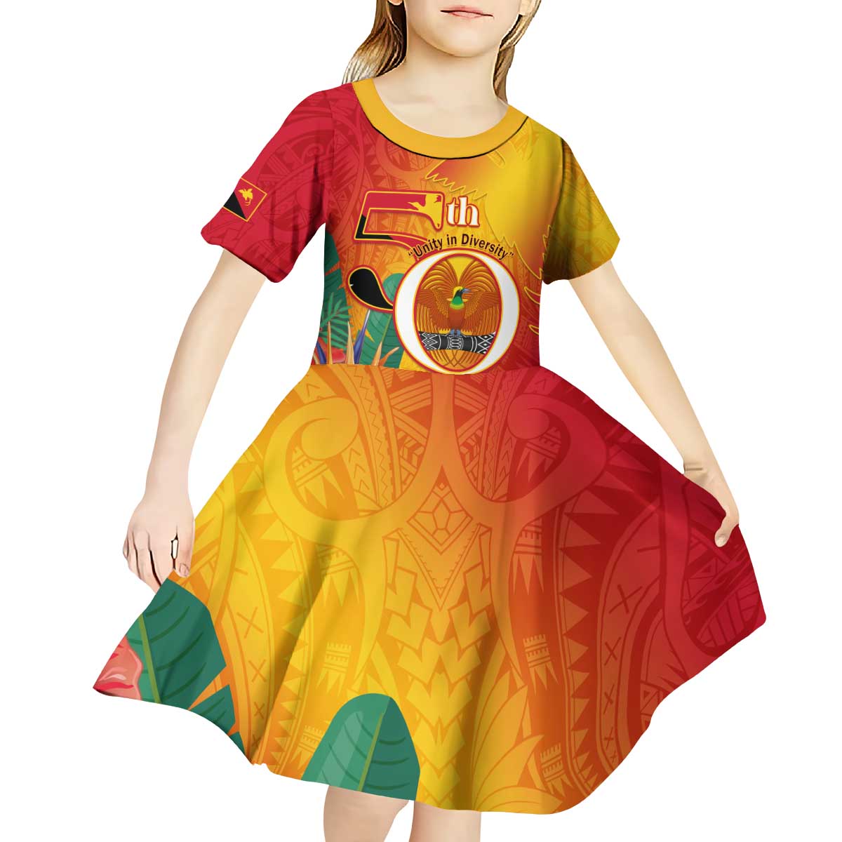 Papua New Guinea Independence Day Kid Short Sleeve Dress 50th Anniversary Unity in Diversity