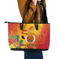 Papua New Guinea Independence Day Leather Tote Bag 50th Anniversary Unity in Diversity