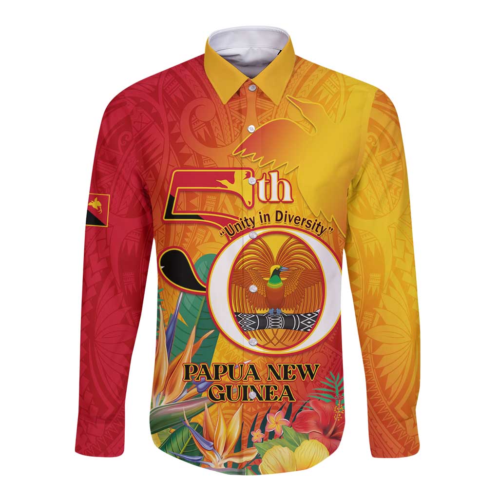 Papua New Guinea Independence Day Long Sleeve Button Shirt 50th Anniversary Unity in Diversity