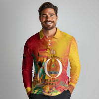 Papua New Guinea Independence Day Long Sleeve Polo Shirt 50th Anniversary Unity in Diversity