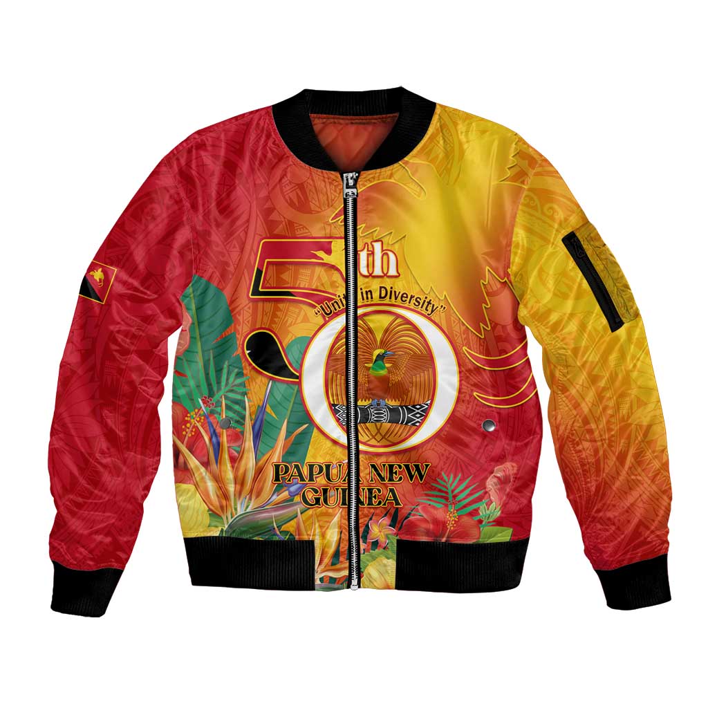 Papua New Guinea Independence Day Sleeve Zip Bomber Jacket 50th Anniversary Unity in Diversity LT14 Unisex Red - Polynesian Pride