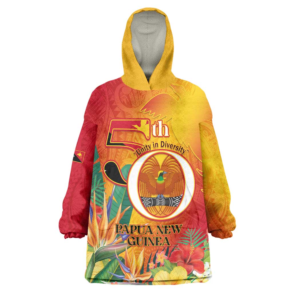 Papua New Guinea Independence Day Wearable Blanket Hoodie 50th Anniversary Unity in Diversity LT14 One Size Red - Polynesian Pride