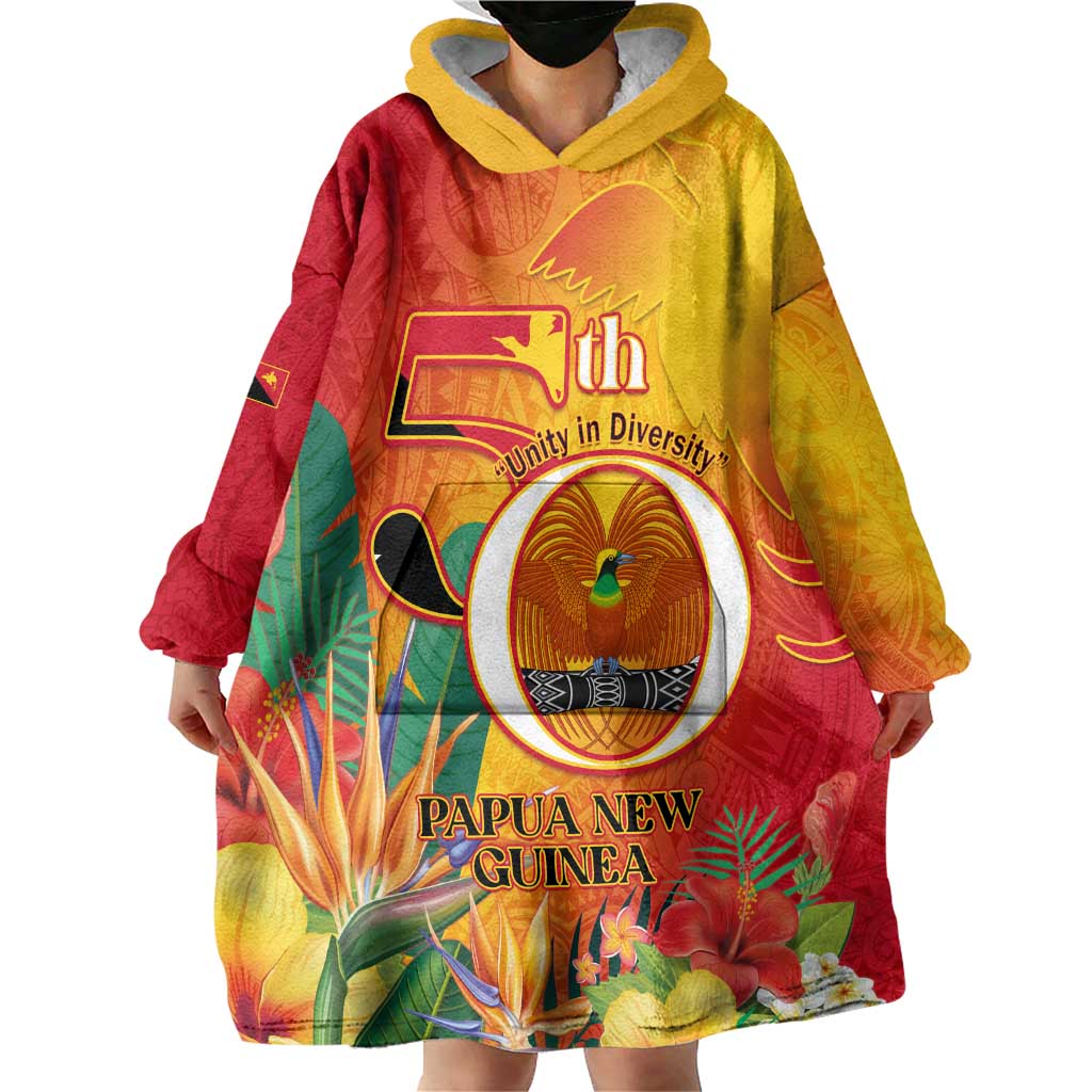 Papua New Guinea Independence Day Wearable Blanket Hoodie 50th Anniversary Unity in Diversity